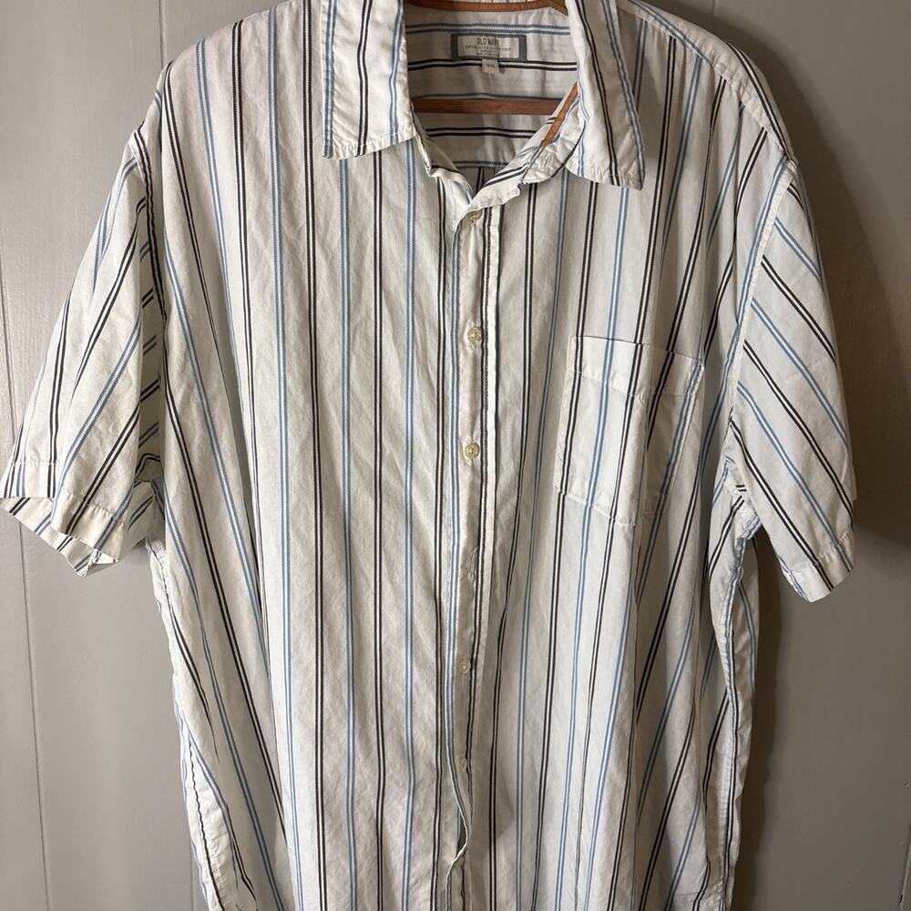 Old Navy Men’s XXL Striped Short Sleeve Button Up Shirt 100% Cotton